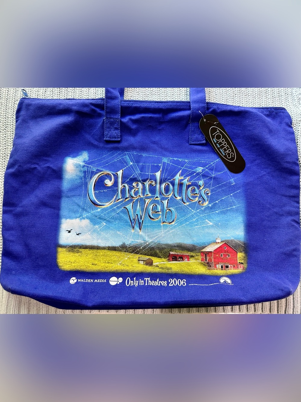 NWT 2006 PARAMOUNT STUDIOS PROMO ITEM: Charlotte's Web Movie Canvas Tote Bag 💙🐷💙